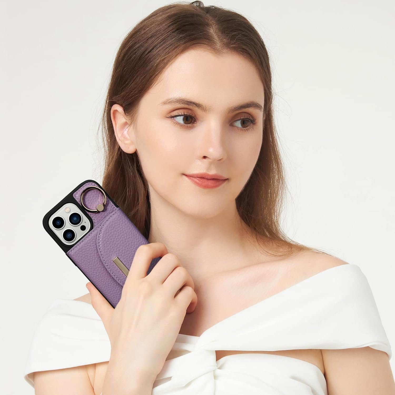 Keallce Funda para iPhone 13 Pro de 6.1 pulgadas 2021, funda tipo cartera con ranuras para tarjetas, soporte de anillo con soporte de soporte, funda