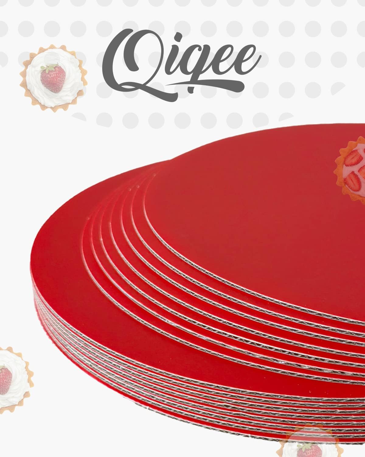 qiqee Tableros redondos de 6 pulgadas para tartas rojas, 40 unidades, base redonda, de cartón de grado alimenticio (más delgado pero más fuerte)