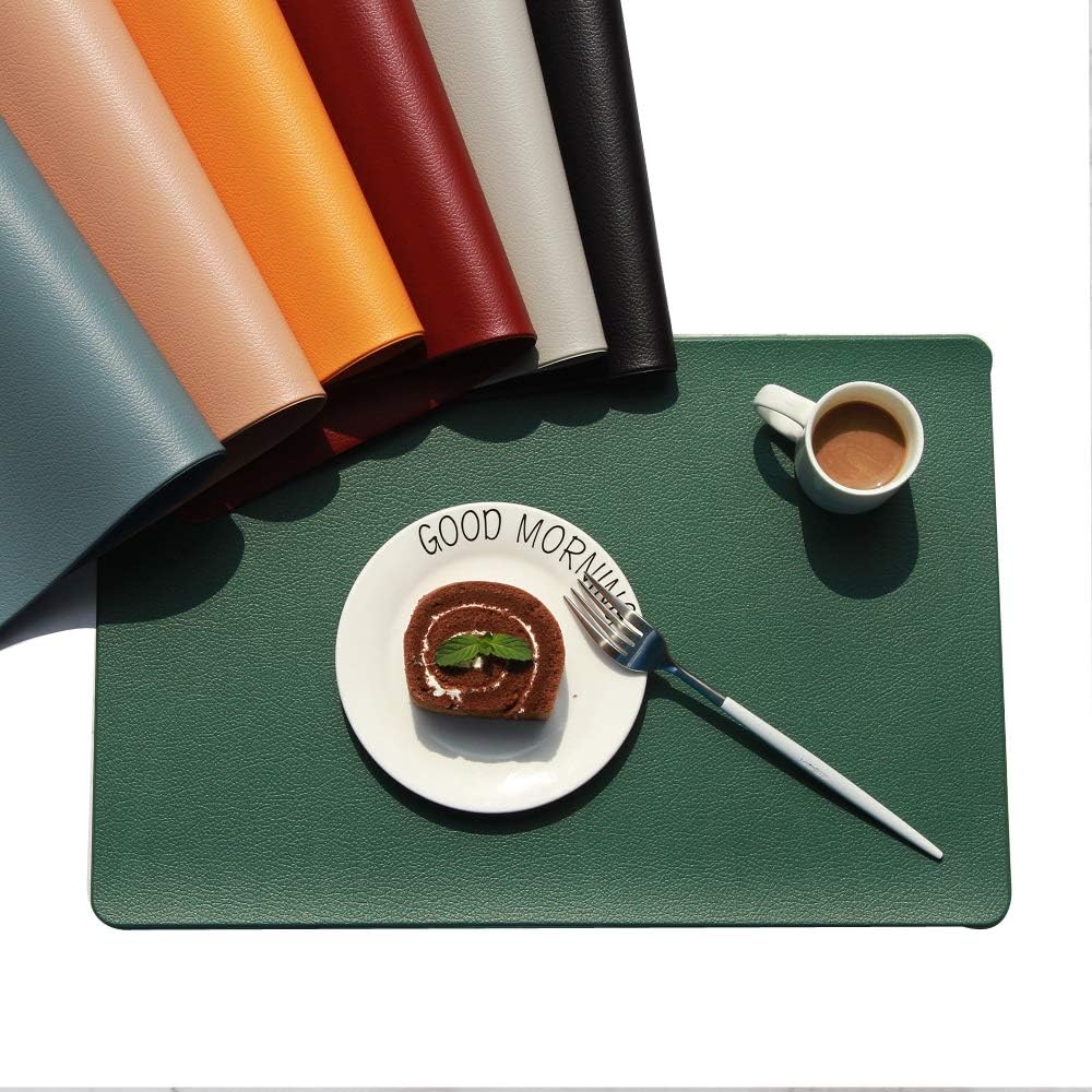 TRENDY Mooon – Manteles individuales de piel sintética para mesa de comedor, manteles de poliuretano, resistentes al calor y a las manchas,