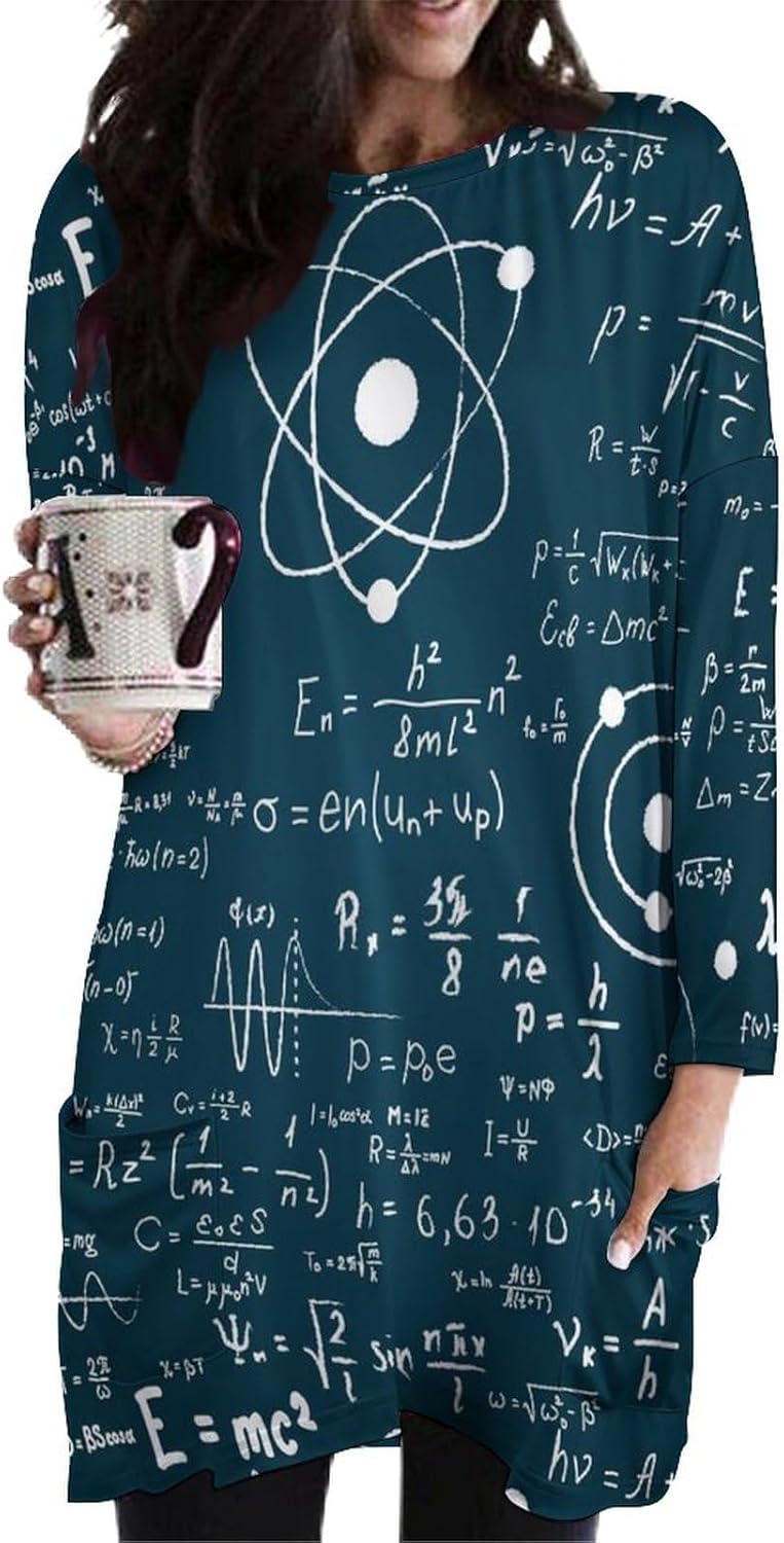 Physical Mathematics Science Formula Women’s Sweatshirts Long Sleeve Pullover Tees Tops Crewneck T Shirts with Pockets