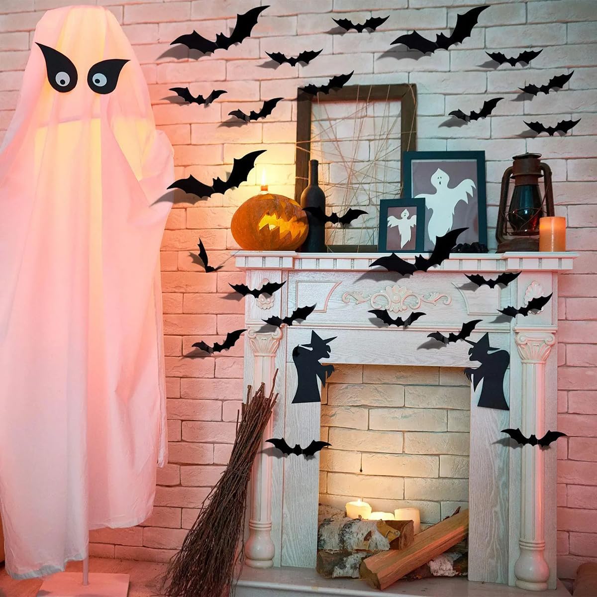 Decoración de pared de murciélago de Halloween, calcomanías estereoscópicas 3D, decoraciones de Halloween, reutilizables, autoadhesivas, calcomanías