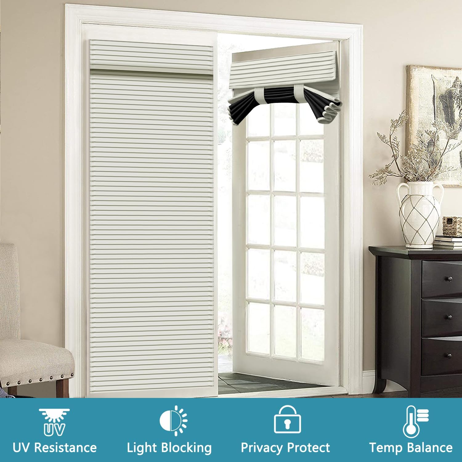 Cortinas de puerta francesa estilo persianas de puerta, cortinas opacas blancas de 30 x 70 pulgadas de largo, cortinas de puerta frontal de