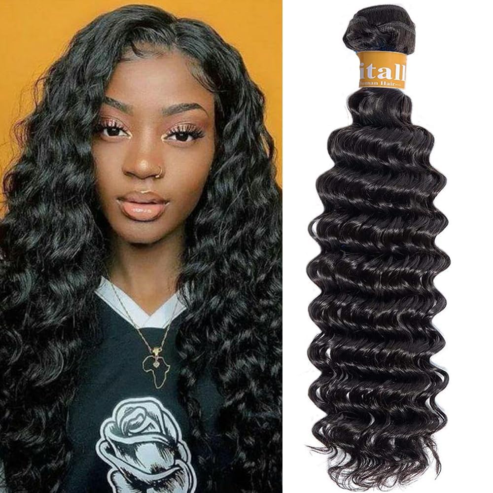 1 paquete de cabello humano virgen brasileño 100% sin procesar, 10A, cabello humano rizado profundo, ondulado, 20 pulgadas, color negro natural