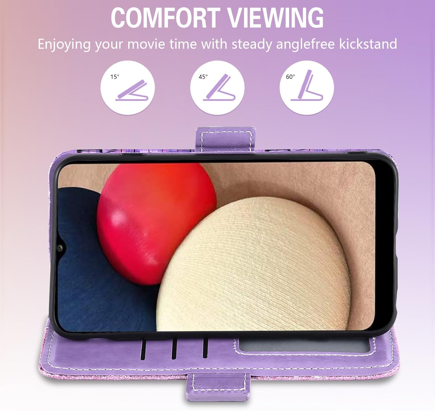 Asuwish Funda de teléfono para Samsung Galaxy A02s con protector de pantalla y correa para la muñeca, soporte para tarjetas con purpurina brillante,