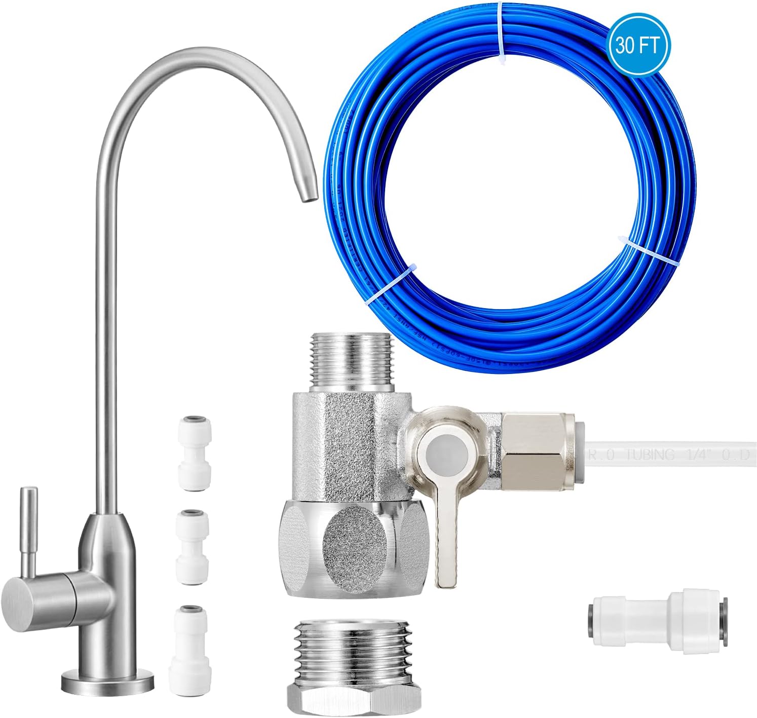 Grifo de agua de ósmosis inversaósmosis inversa, adaptador de agua de alimentación 38 “x 38″ x 14” o G 12 “xG 12 “x14”, tubo de agua RO de 30 pies