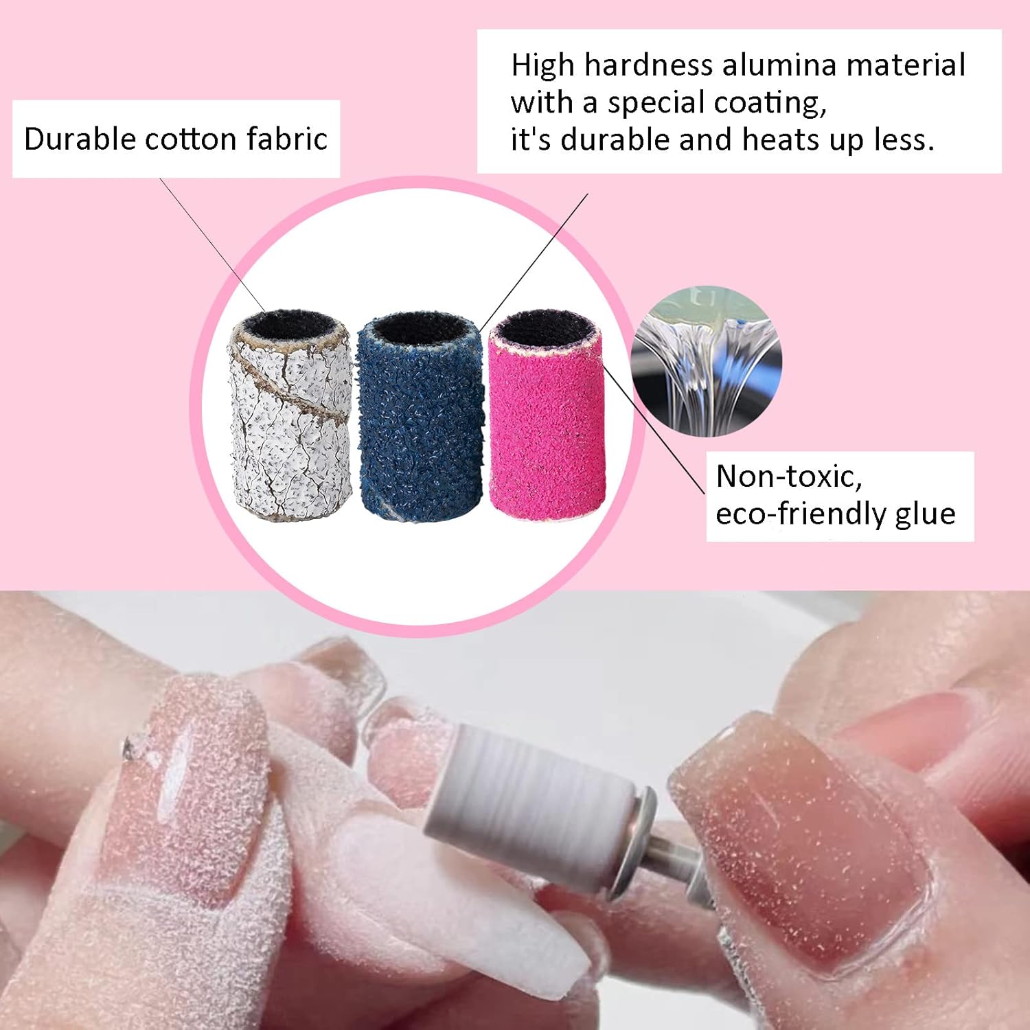 Efile – Juego de 300 bandas de lijado para taladro de uñas, 80 gruesas, 120, medianas, 180, de grano fino, 1 mandril, puntas de lijado de uñas para