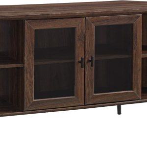 Walker Edison Moderno soporte universal de esquina de madera para TV con estantes abiertos, puertas de gabinete de vidrio, almacenamiento para Walker Edison Moderno soporte universal de esquina de madera para TV con estantes abiertos, puertas de gabinete de vidrio, almacenamiento para