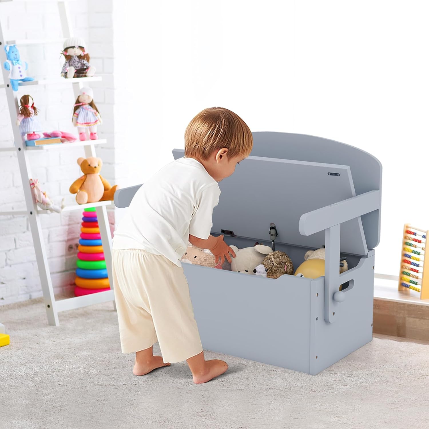 Costzon Juego de mesa y silla para niños, banco de almacenamiento de juguetes convertible con asa integrada para jardín de infantes, preescolar,