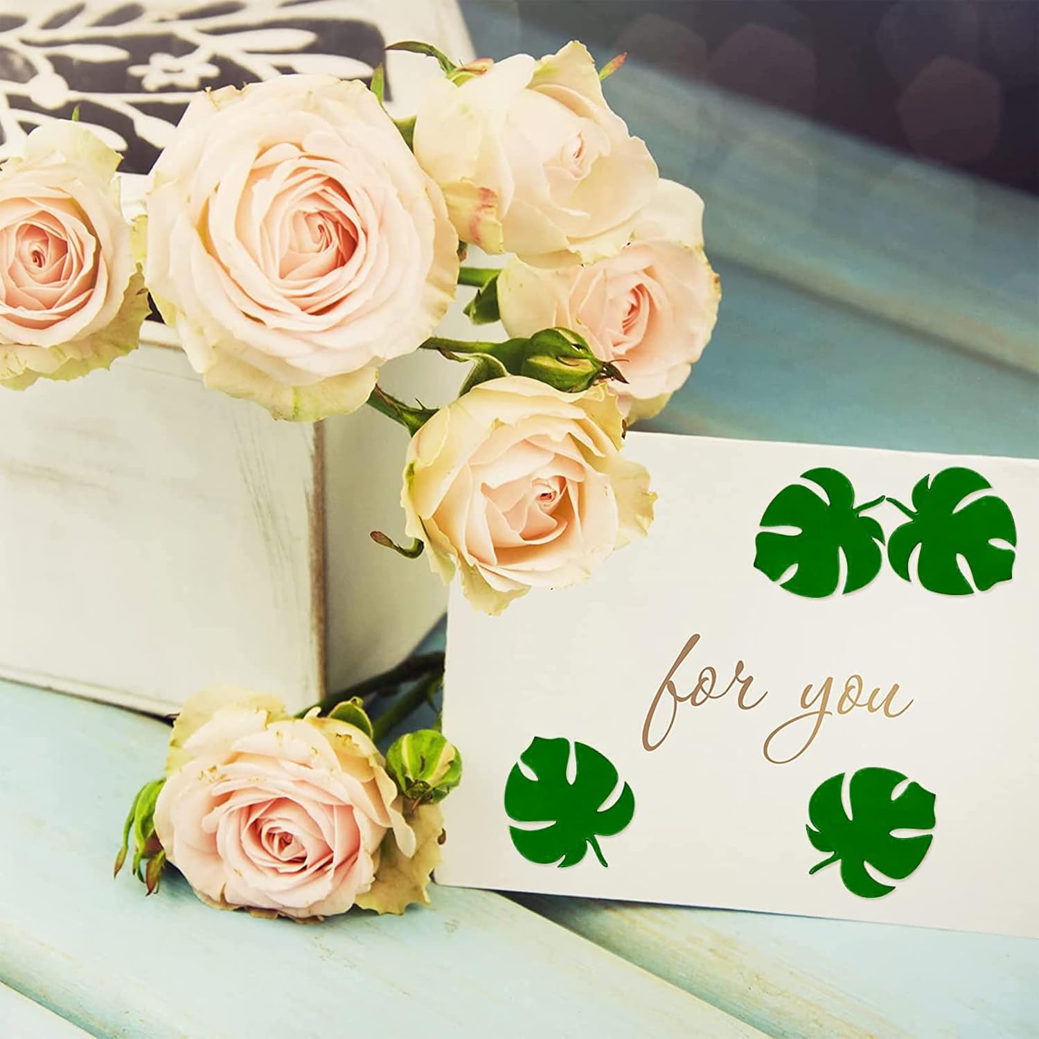 Whaline 500 calcomanías de Monstera de papel de aluminio verde, autoadhesivas, hojas de Monstera, calcomanías de hojas de plantas tropicales para