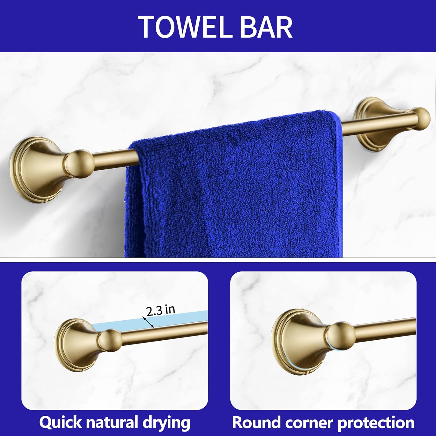 FOUTLQ Juego de accesorios de baño de oro cepillado, 5 piezas, juego de toallero de 24 pulgadas, acero inoxidable montado en la pared, juego de
