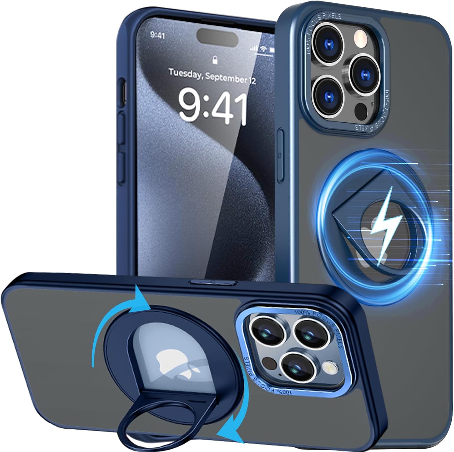 Benbenjaytek Funda para iPhone 15 Pro Max solo compatible con soporte de anillo invisible Magsafe, rotación de 360, protección contra caídas de 10