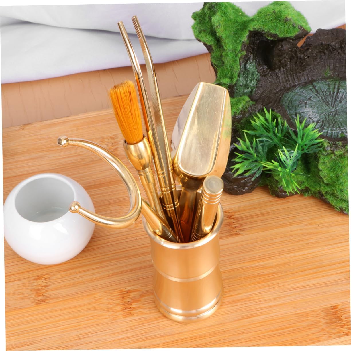 YARNOW 6 1 Gong Fu Herramientas de té Ceremonia Herramientas Matcha Cepillo Kit de herramientas de té Cilindro de cobre Juego de herramientas de té