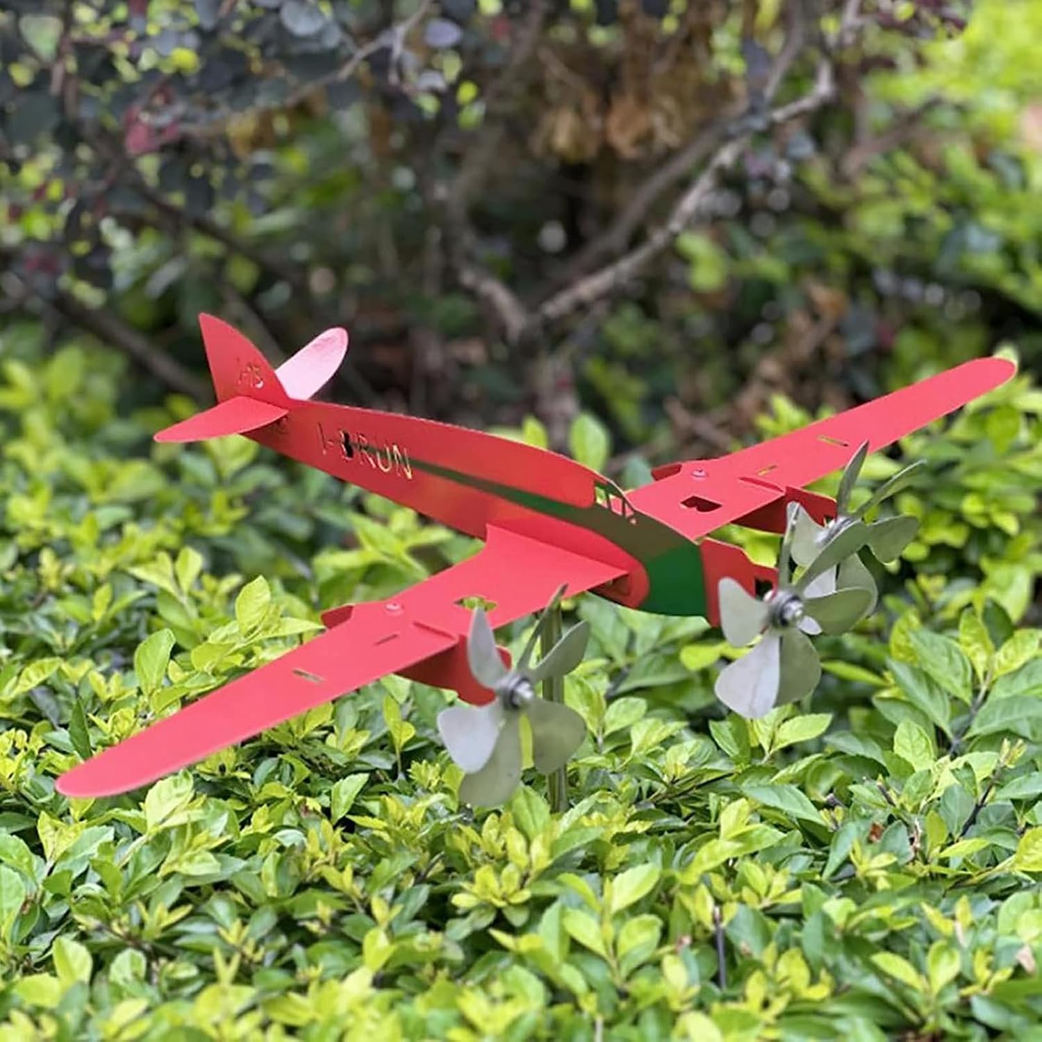 Esculturas de viento, 3D Red Metal Aviones Molino de Viento Spinner para la Decoración al aire libre