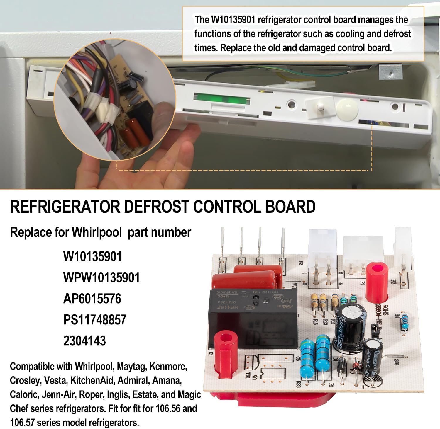 Kit electrónico de piezas de repuesto de la placa de circuito del control de descongelación del refrigerador cabido para Whirlpool W10135901,