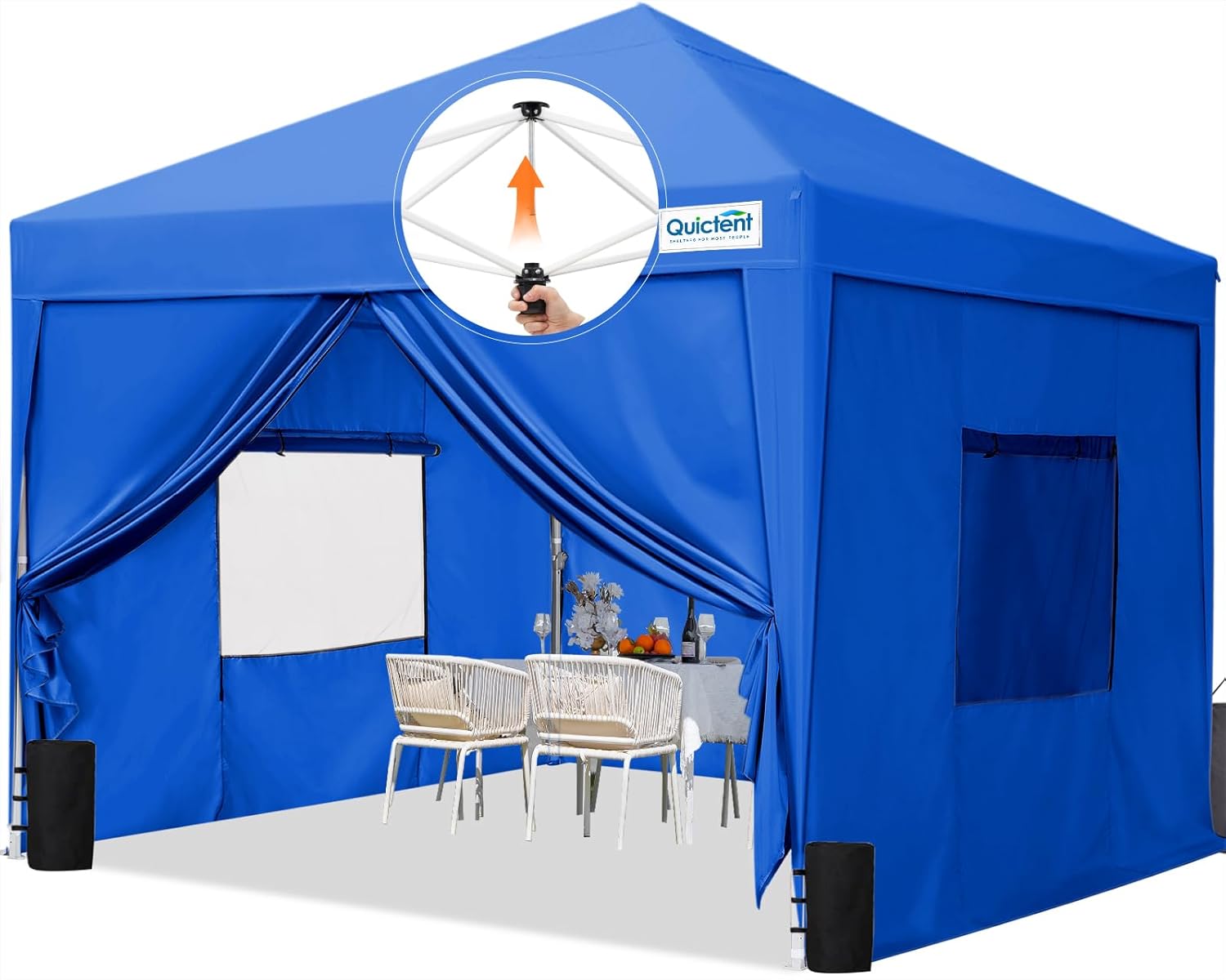 Quictent Tienda de campaña desplegable de 8 x 8 pies con paredes laterales y ventanas ventiladas enrollables, toldo impermeable para exteriores con