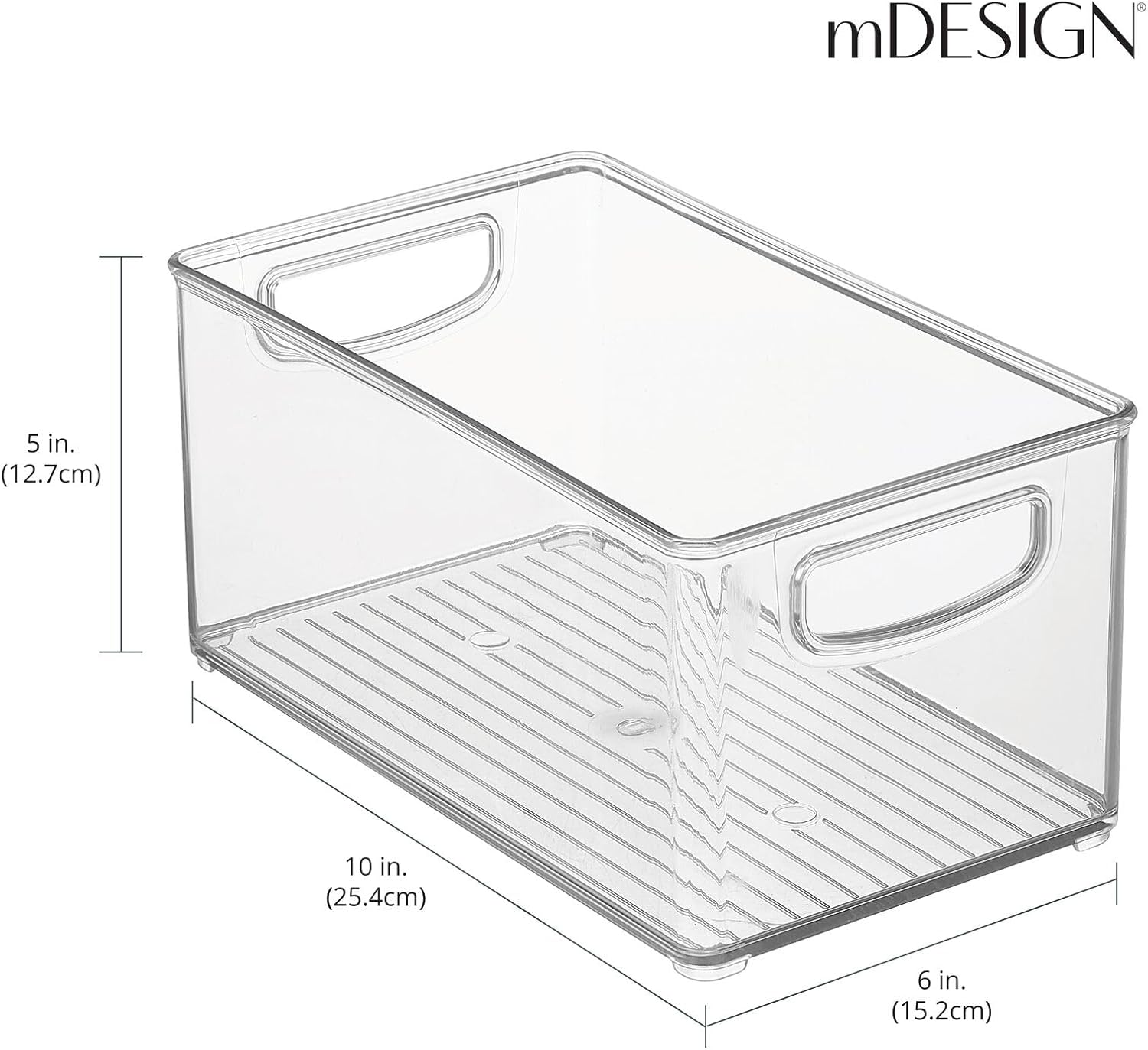 mDesign Organizador de cocina de plástico, contenedor de almacenamiento con asas para despensa, armario, armario, neveracongelador, estantes,