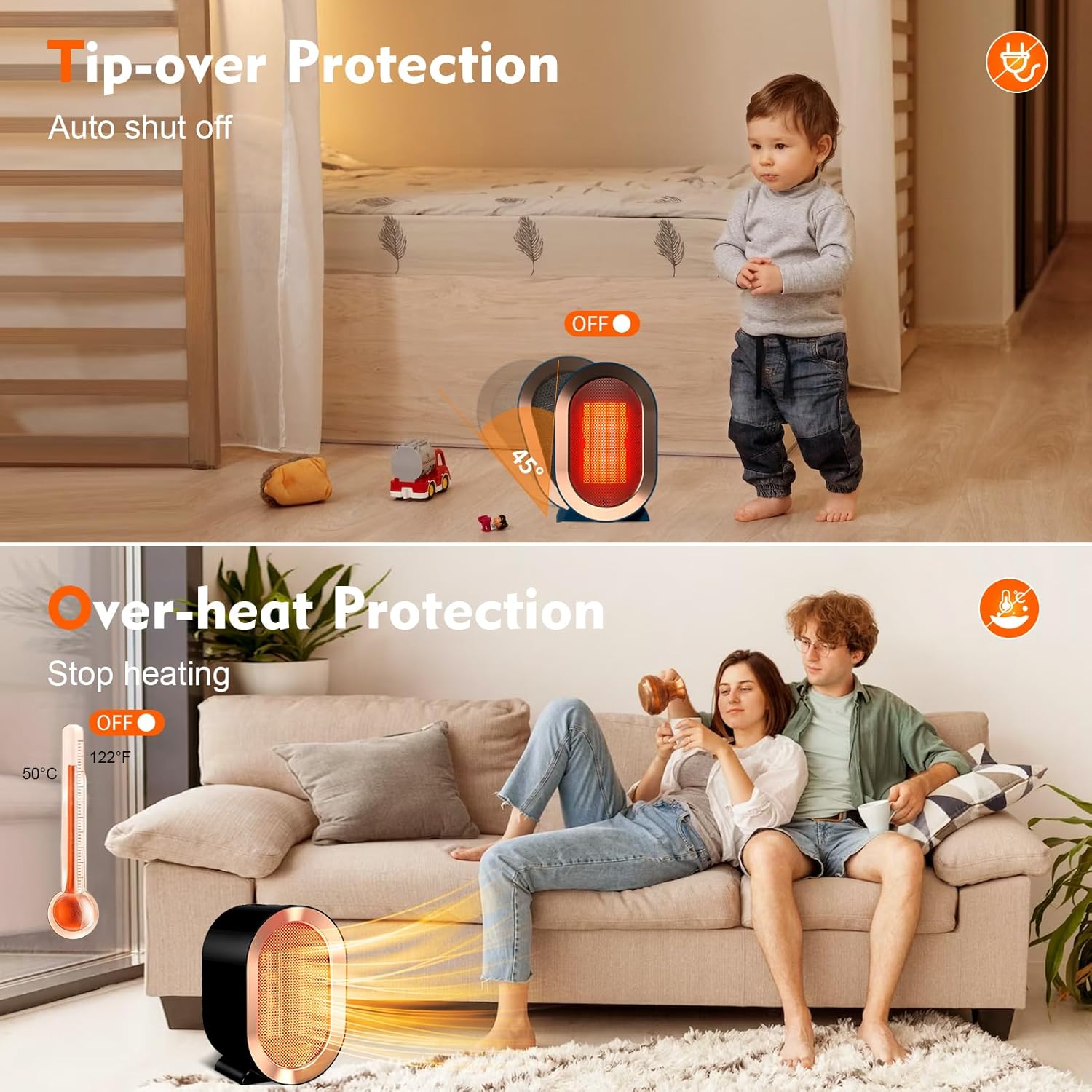 Calentador de espacio, calentador de espacio de cerámica PTC de 1200 W para uso en interiores, calentador de escritorio silencioso para oficina,