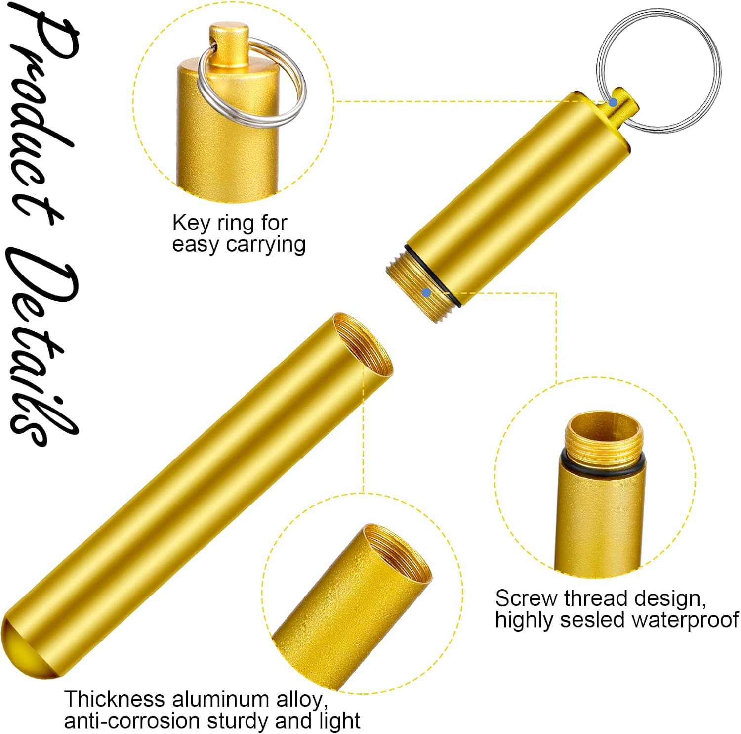 6 piezas portpalillos de dientes portátil hermético de aluminio tubo de metal tubo de articulación tubo de almacenamiento impermeable bolsillo bolsa