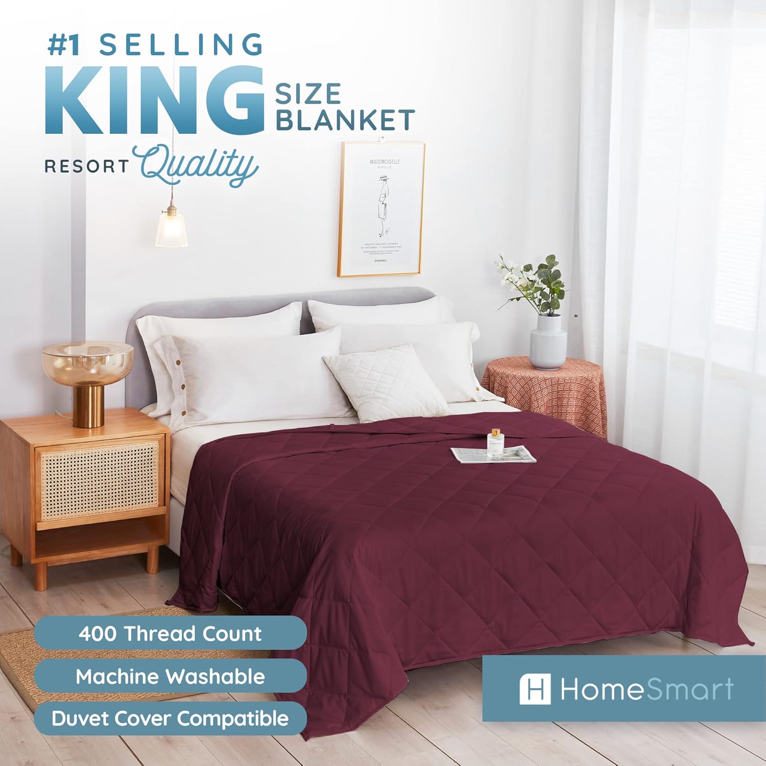 HomeSmart Products Manta con peso tamaño King de 20 libras, tela ultrasuave de 400 hilos, color borgoña, 88 x 104 pulgadas