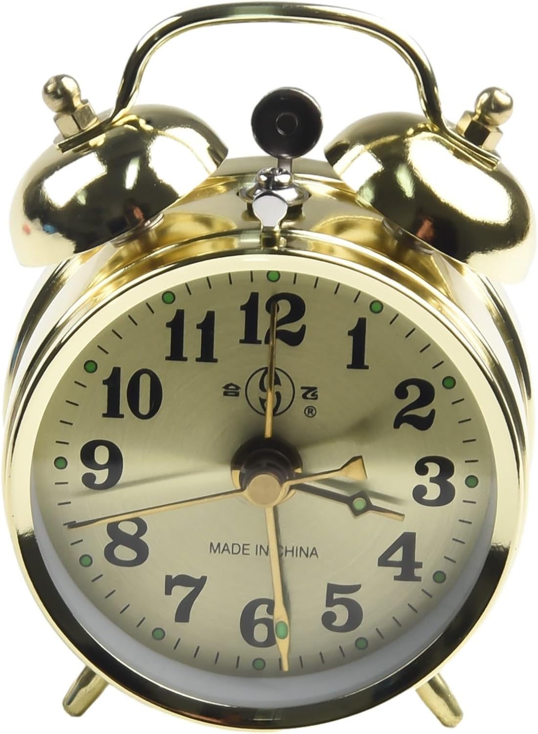 Reloj despertador de doble campana de 2.8 in para durmientes pesados, reloj despertador mecánico dorado de herradura, cuerda manual, reloj de metal