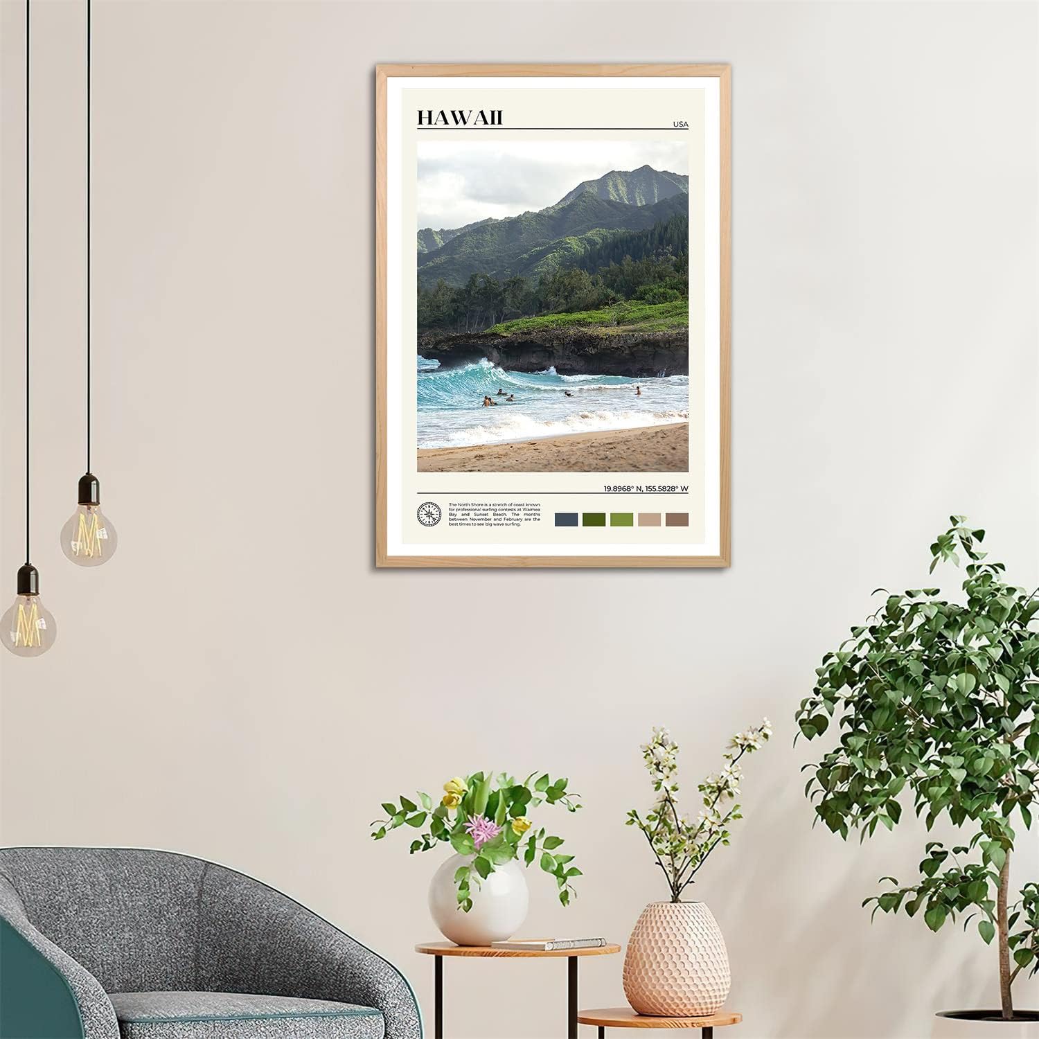 KEEITY Póster de Hawaii The North Shore Hawaii, arte de pared para decoración del hogar, lienzo, pinturas artísticas para pared, decoración del