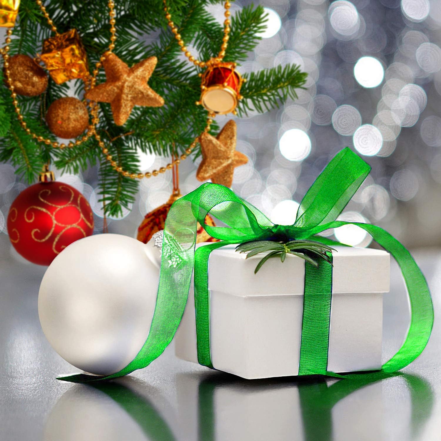 DECYOOL 2 rollos de cintas de organza de Navidad de 100 yardas de 0.8 pulgadas de ancho para decoración de envoltura de regalos, rojo y verde