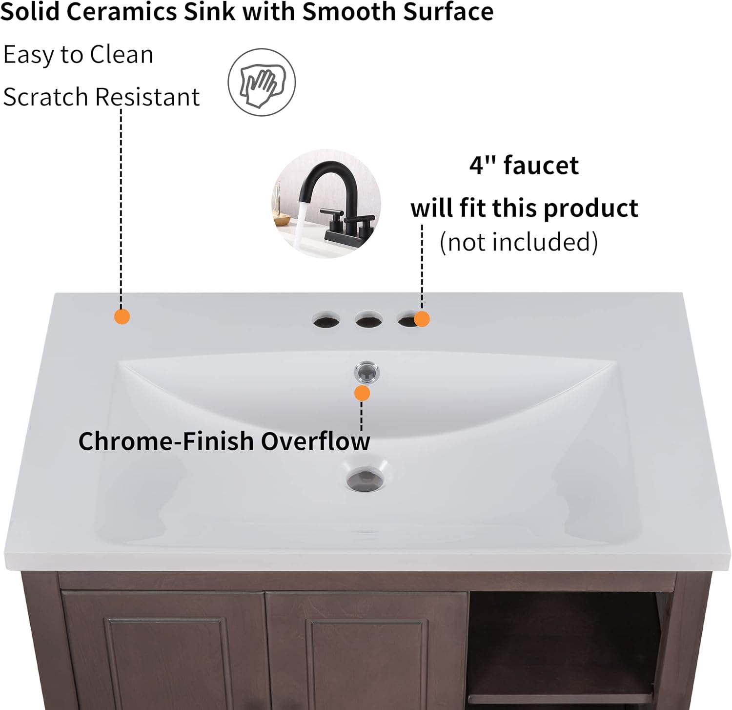 P PURLOVE Mueble de baño de 30 pulgadas con fregadero, armario de almacenamiento de baño con puertas y cajones, moderno juego de lavabo de madera