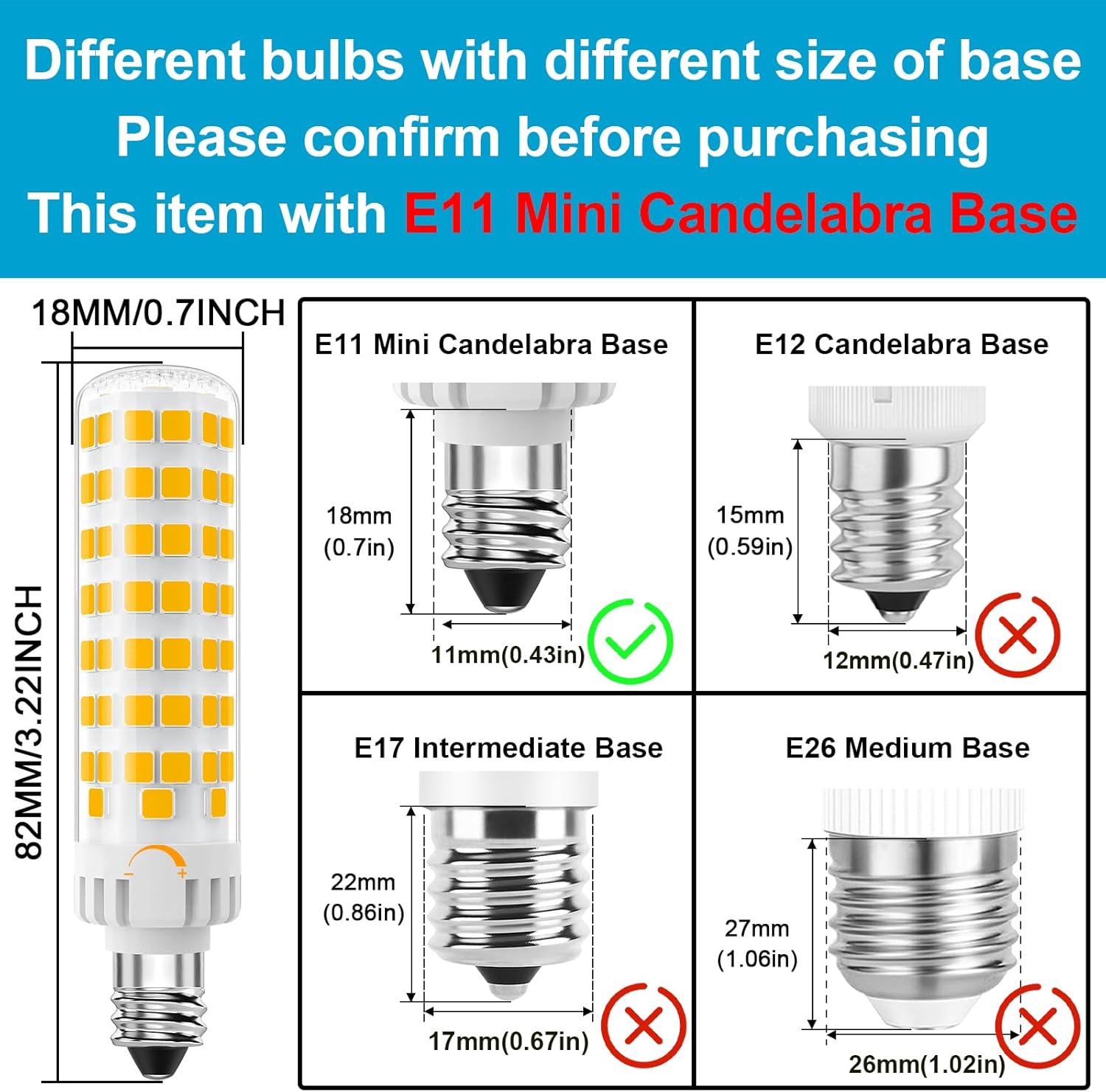 Bombilla LED E11 regulable, JDE11 120 V 100 W equivalente a halógeno, base de mini candelabro T3T4, 3000 K blanco cálido, 10 W, 1000 lúmenes,