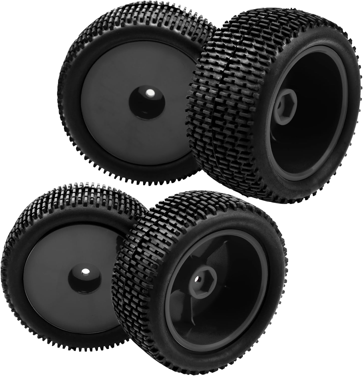 OD 88mm3.46″ Neumático de goma delantero trasero y llantas de plástico 0.472 in cubo hexagonal compatible con Redcat Tornado Shockwave HPI HSP