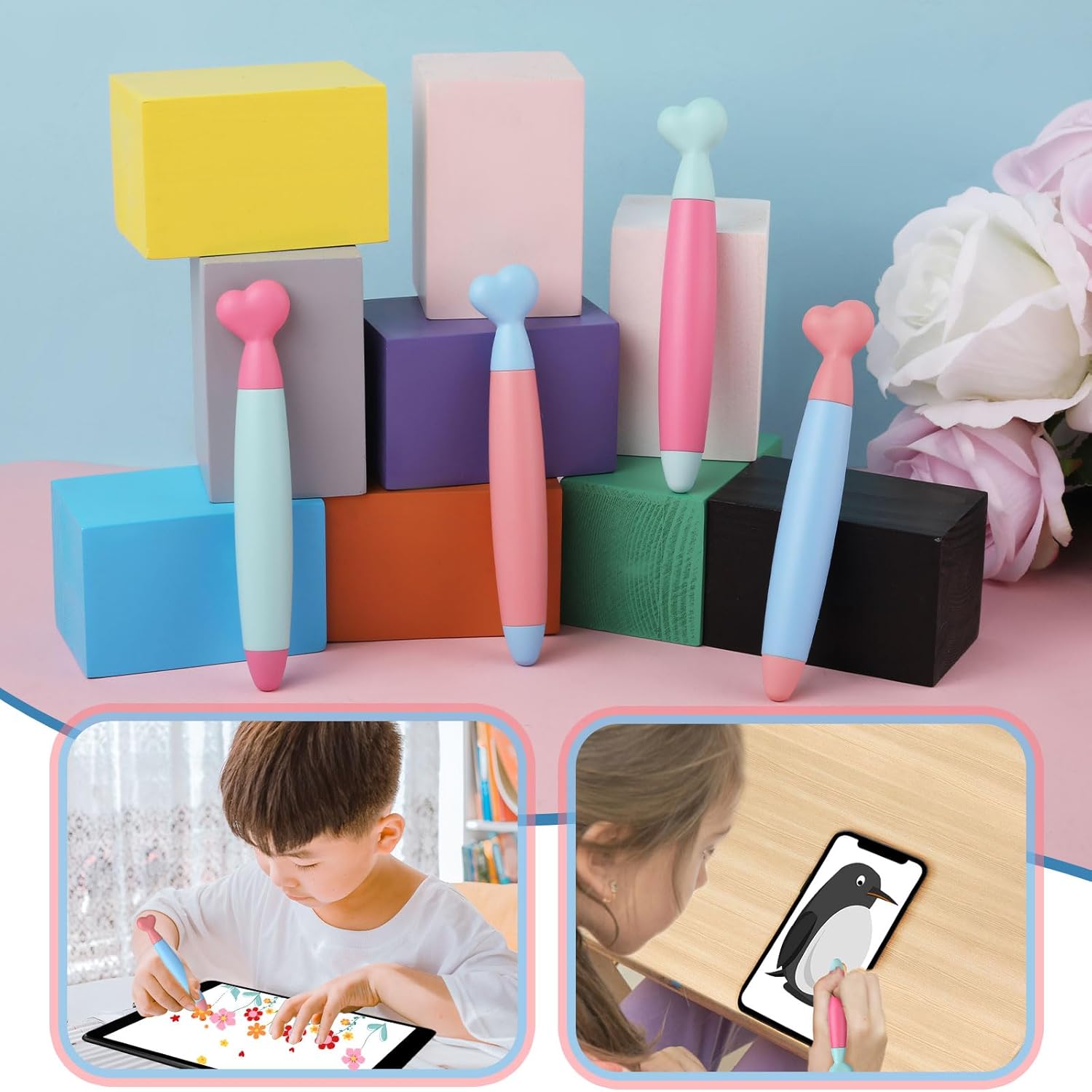 4 lápices capacitivos para pantallas táctiles, con forma de corazón, con agarre cómodo, para smartphones, tabletas, dispositivos de pantalla táctil
