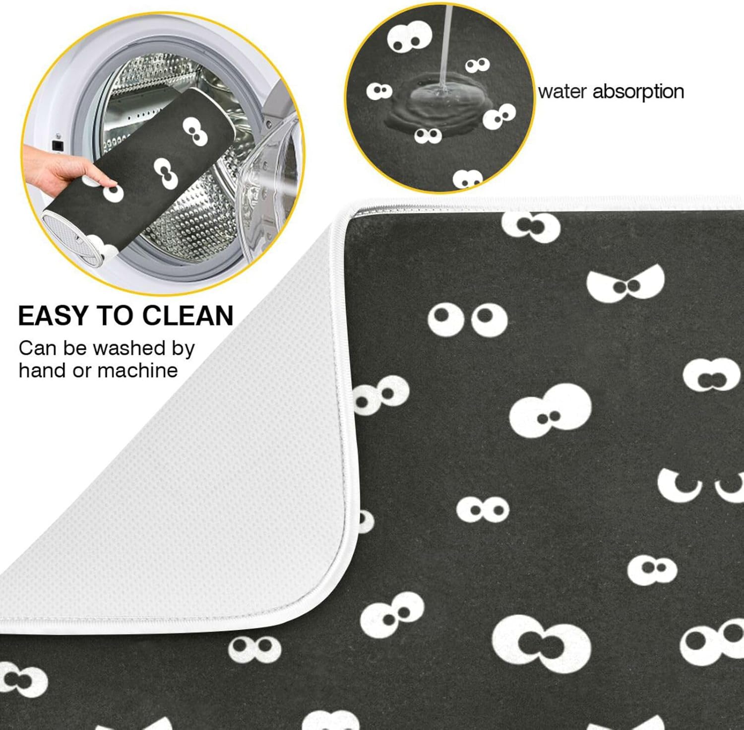 Spooky Eyes Drying Dish Mat Washnable Absorbent Kitchen Counter Top Mat Drying Matt Kitchen Counter Tapete Para Cocina 16” x 18”