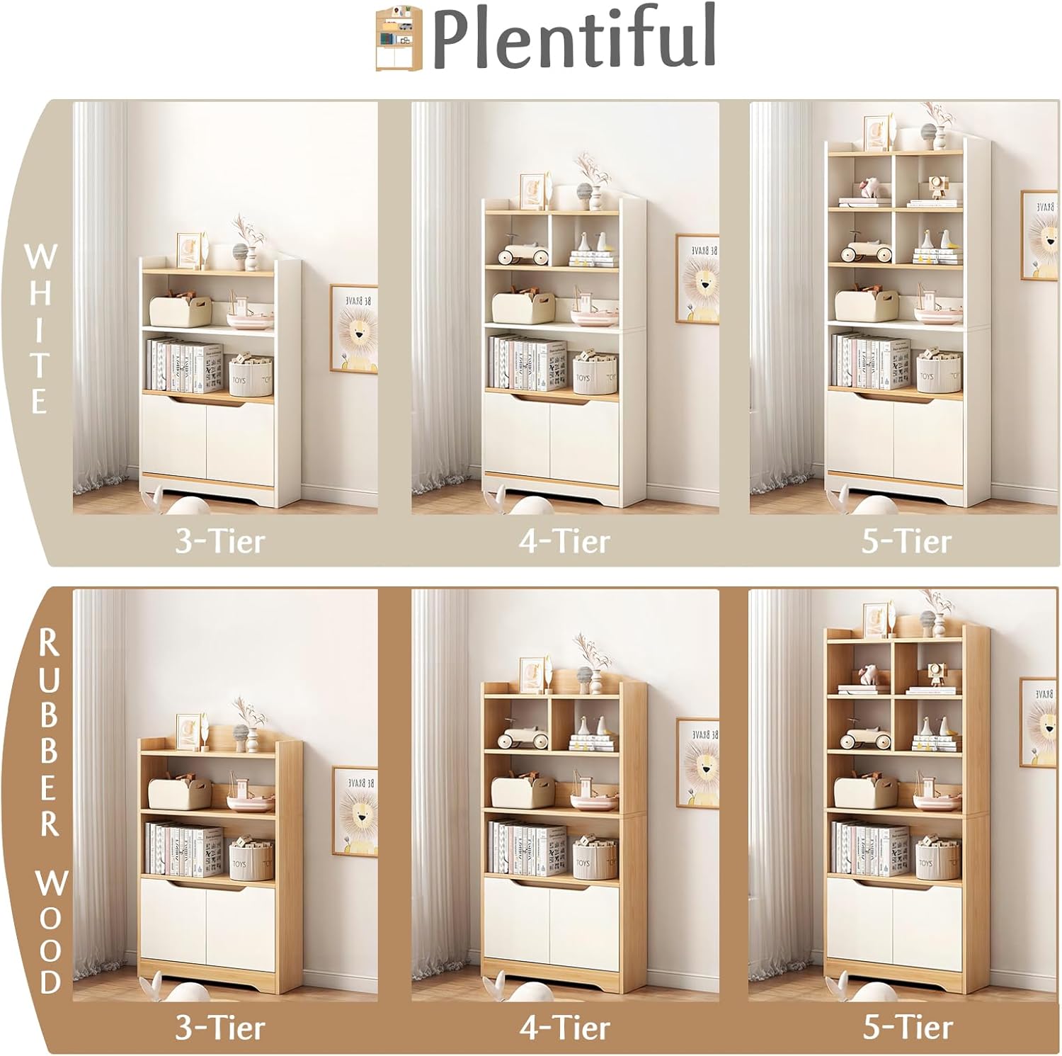 IOTXY Estantería de madera con puertas, estantería de 4 niveles con armario de almacenamiento, estante de exhibición independiente, para oficina en