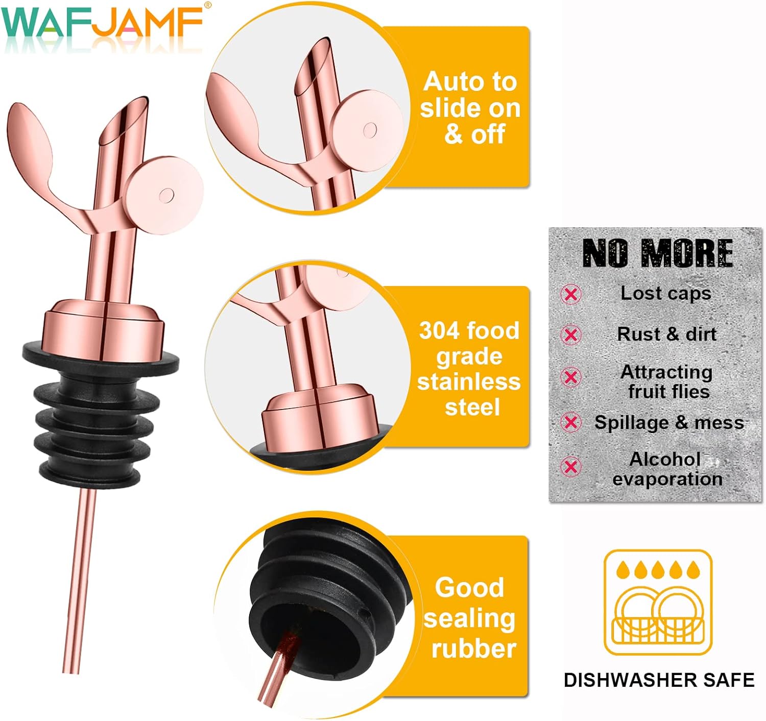 WAFJAMF 2 vertedores de botellas de acero inoxidable con peso, boquilla dispensadora de aceite de oliva de cierre automático, boquilla de licor con