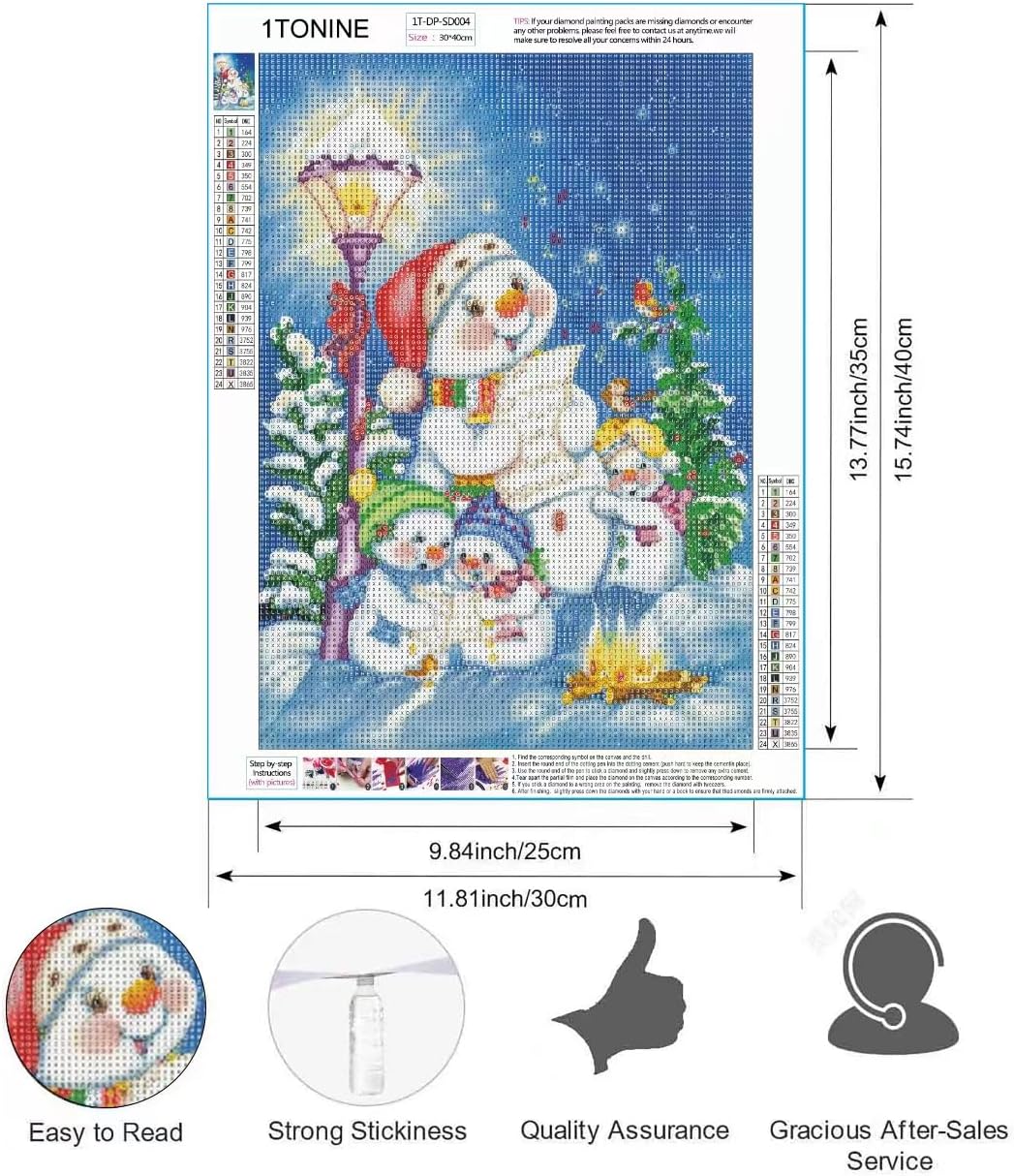 1tonine Kits de pintura de diamantes de Navidad para adultos, 5D, taladro completo, redondo, lindo, muñeco de nieve, kits de arte de diamantes para