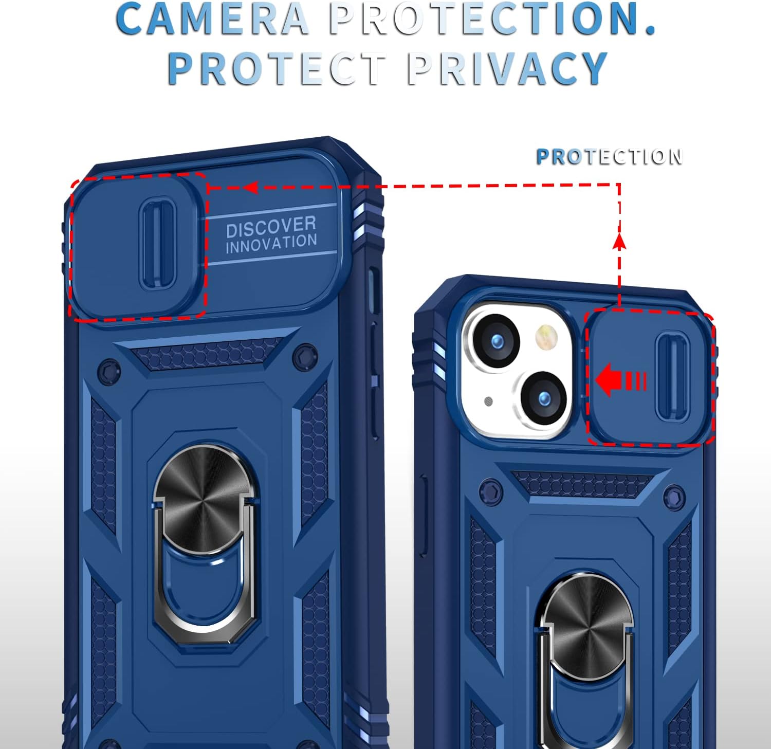 PASNEW Funda para iPhone 14 Plus, soporte de 360 y cubierta deslizante de cámara, resistente militar, cuerpo completo, a prueba de golpes, carcasa