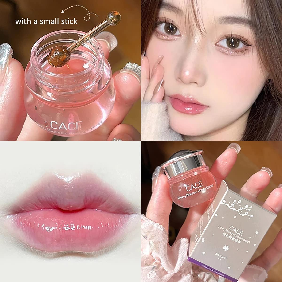 Sakura – 2 botellas de bálsamo labial para reparar la humedad profunda y las líneas de los labios, rico en vitamina E y extracto de flor de cerezo