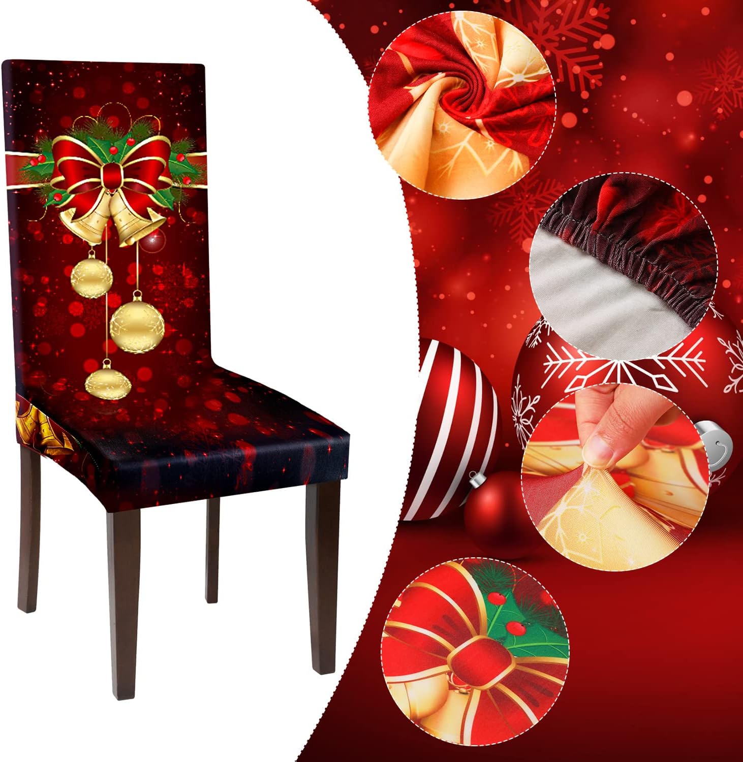 Moukeren Fundas protectoras para sillas de Navidad, elásticas, extraíbles y lavables, para el hogar, hotel, comedor, banquete, boda, fiesta (rojo, 4