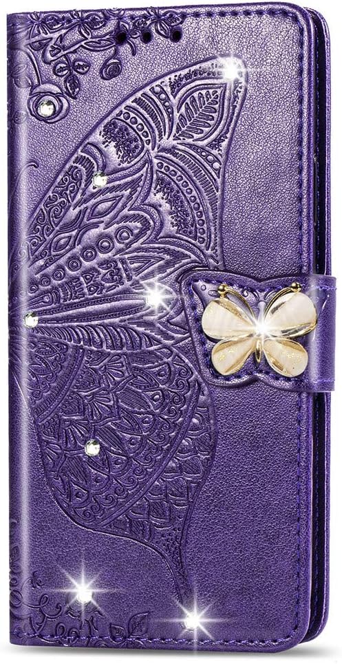 Compatible con Xiaomi Redmi Note 10 Pro Funda con purpurina con tarjetero y soporte de cuero Flip Wallet Diamond Butterfly Funda protectora a prueba
