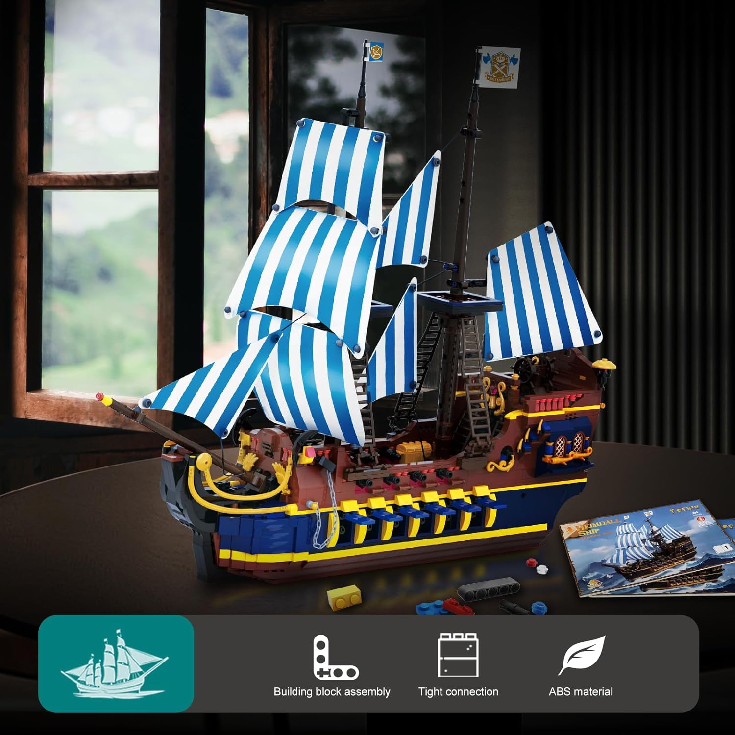 YESHIN Kit de bloques de construcción modelo de barco piratas, MOC Sailboat Model Construction Set to Build, regalo para niños de 8 años + + adultos