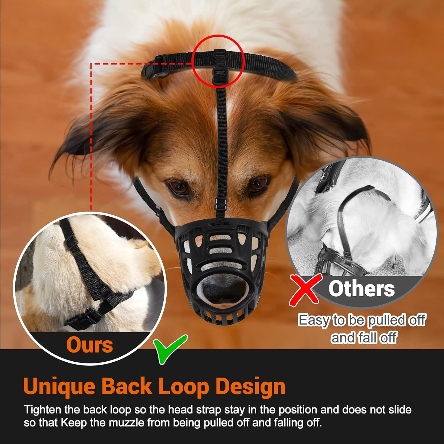 Bozal para perro, difícil de caer, transpirable, para perros grandes, medianos y pequeños, bozal suave y ajustable para perros que permite beber y