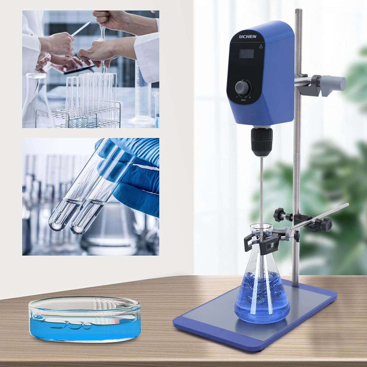 Agitador eléctrico de 20 L con barra de agitación y soporte, 10000 mPas, mezclador digital de agitador de arriba para laboratorio