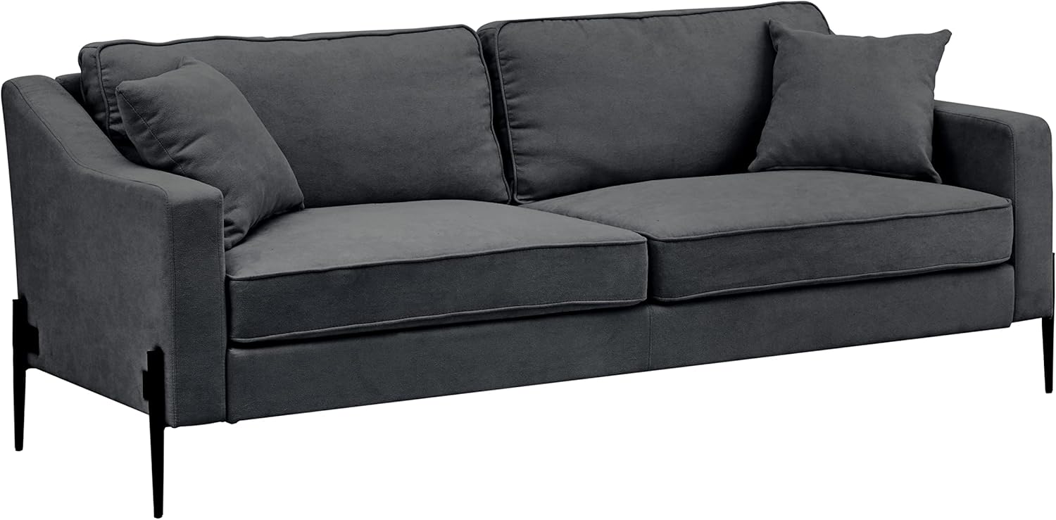 Merax Sofá de dos plazas tapizado moderno con patas de metal, duradero con 2 almohadas, capacidad de asiento para 2-3 personas, 2 plazas, gris