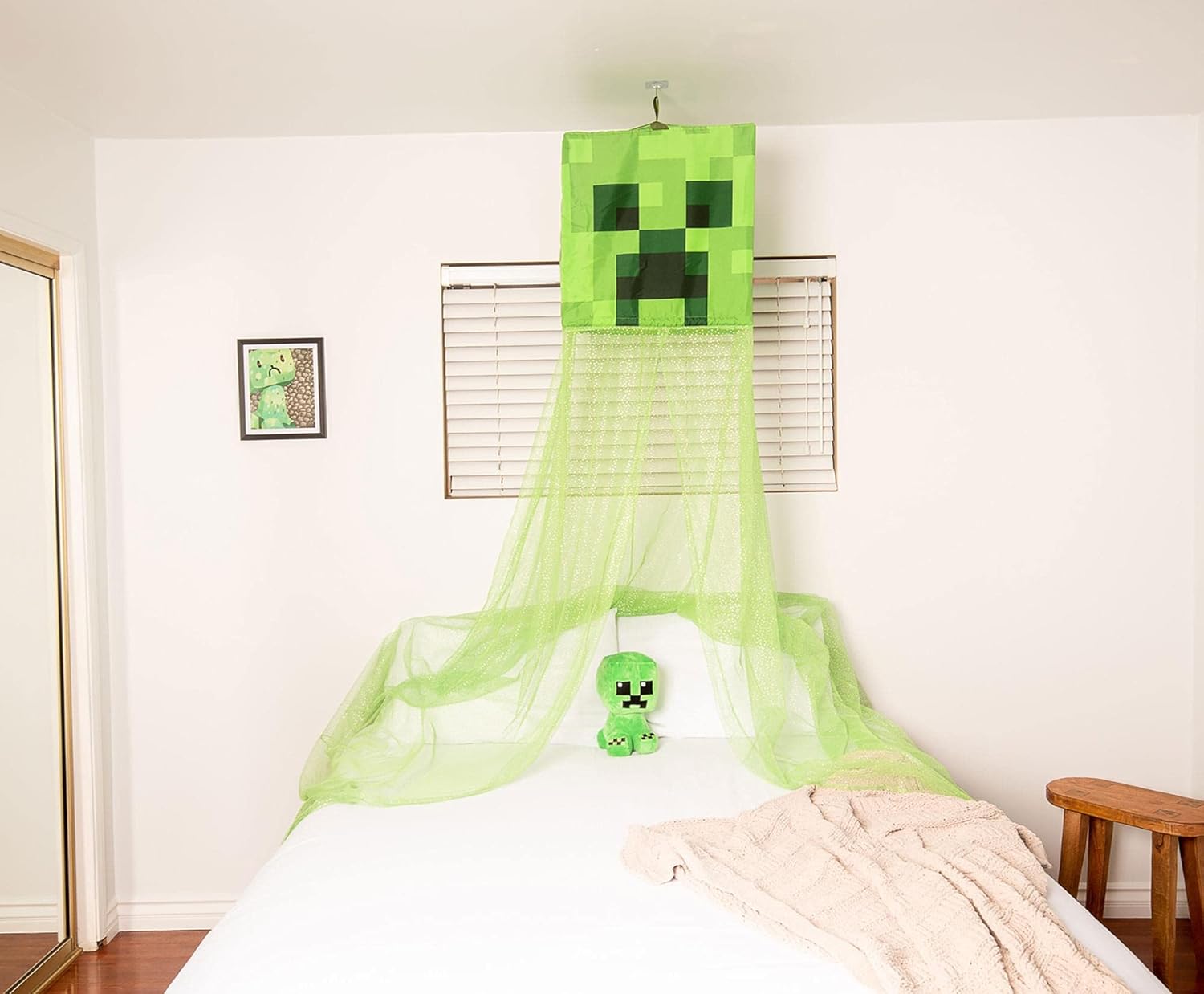 Minecraft Green Creeper – Toldo de cama para niños, cortina colgante