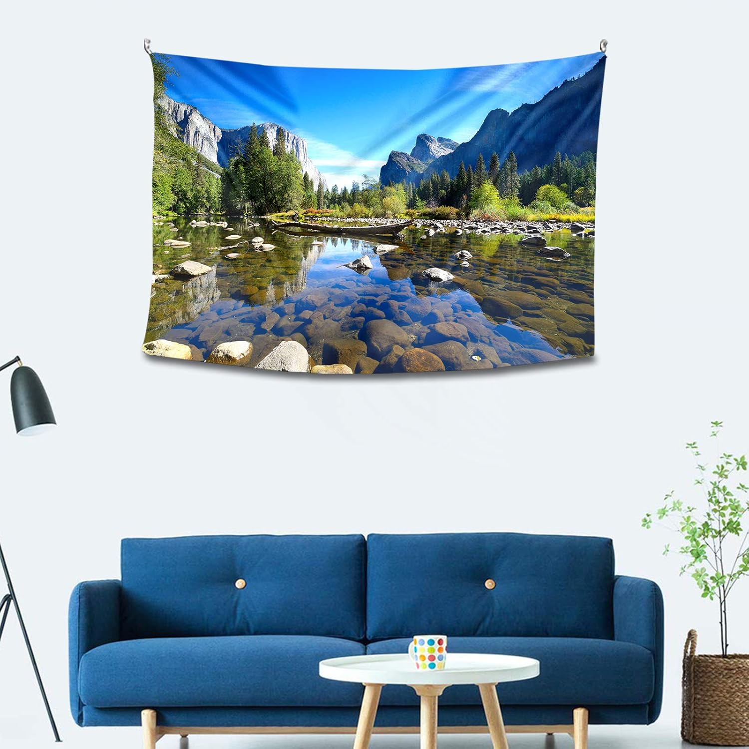 Tucocoo Yosemite – Tapiz de paisajes, espejo de agua, reflejos, piedras de arroyo, tapiz de montaña para habitación