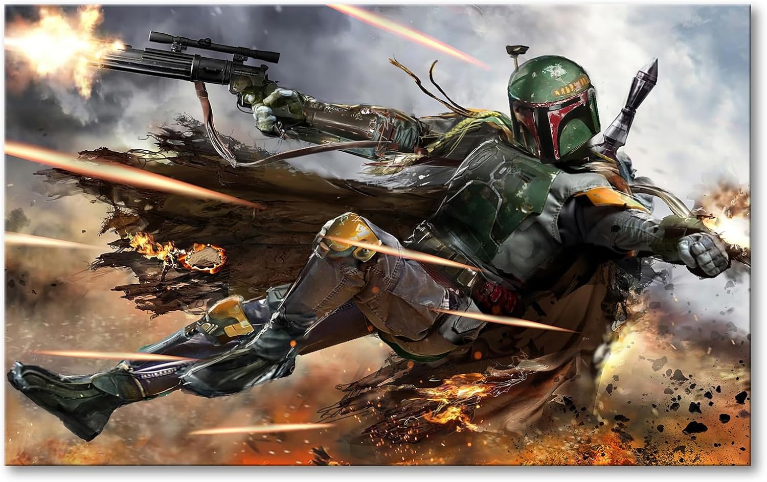 YASOJUN Lienzo decorativo para la pared, diseño de Boba Fett de Wars on Star, cazador de recompensas, pósteres de lienzo de película Mando para