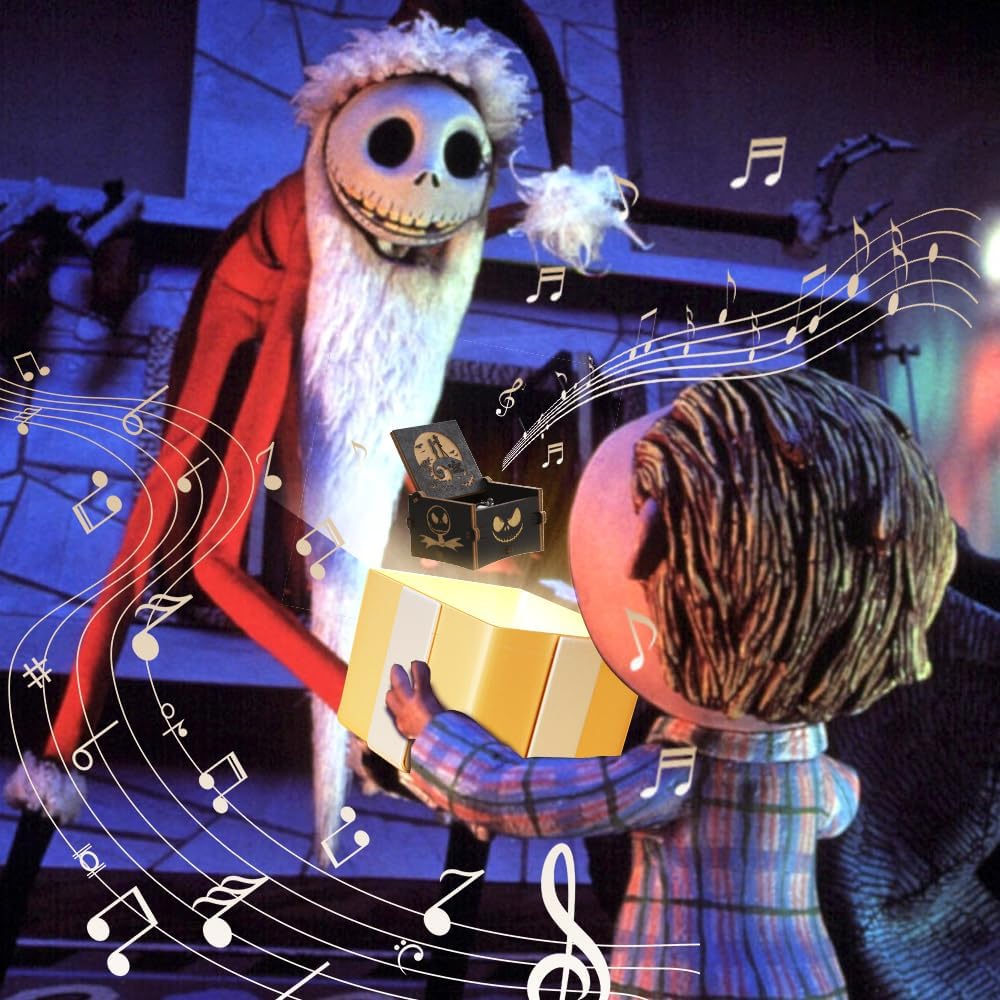 Ucuber Caja de música The Nightmare Before Christmas  Mini caja de música de madera grabada, melodía This is Halloween, decoración del hogar para