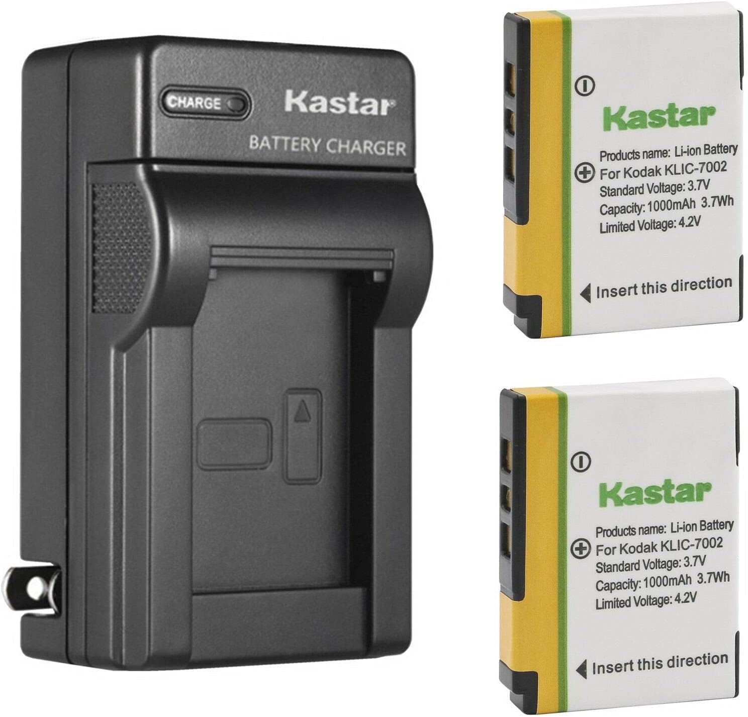 Kastar Paquete de 2 baterías KLIC-7002 y cargador de pared de CA de repuesto para batería Kodak KLIC-7002 K7002, Kodak EasyShare V530, EasyShare