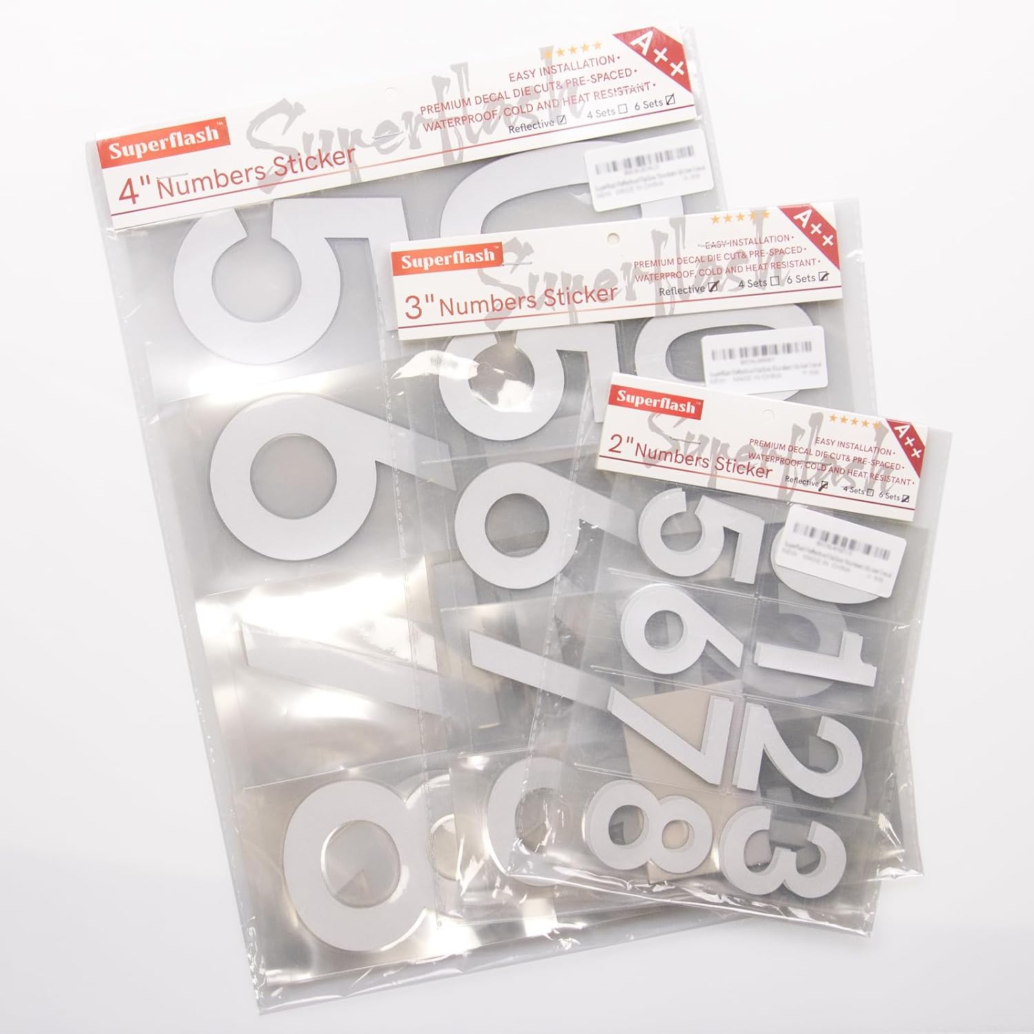 Calcomanía adhesiva reflectante blanca de números para buzón  4 pulgadas, 4 juegos  Números autoadhesivos premium  para exterior, casa, cubos de