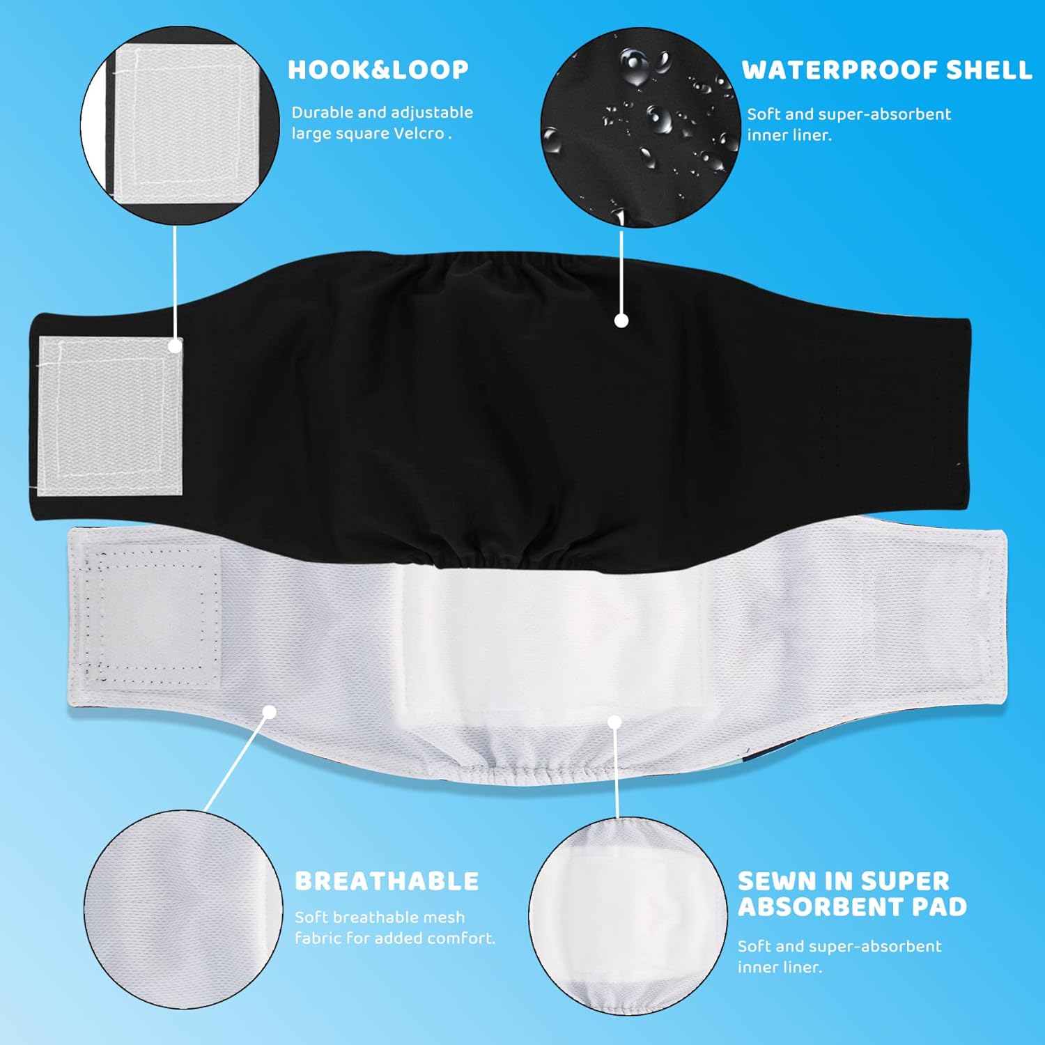 Pañales reutilizables para perros (paquete de 4) bandas para el vientre para perros machos, pañales lavables superabsorbentes (colores-01, L)