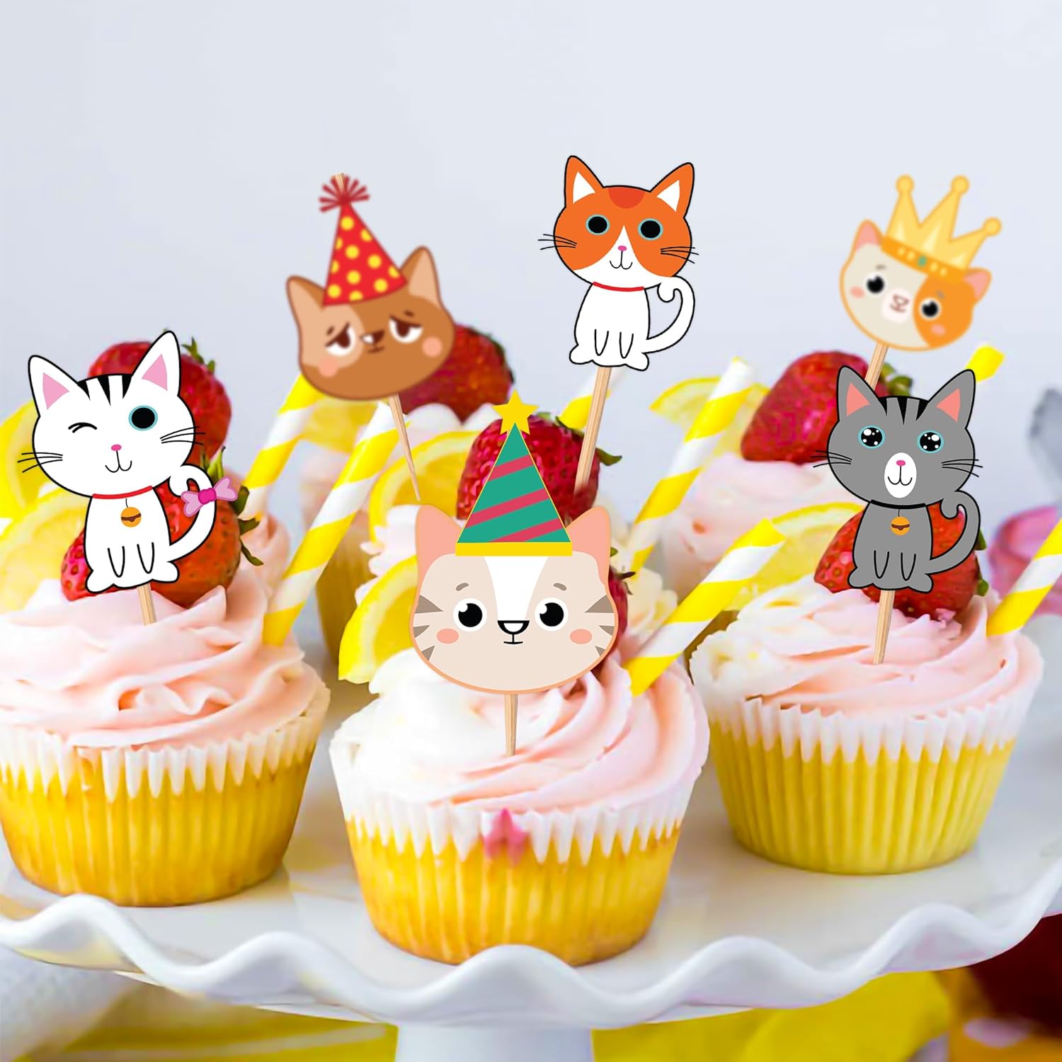 25 piezas de decoración de pastel de cumpleaños con temática de gatos y gatos, suministros de fiesta, regalos de decoración para niñas, niños,